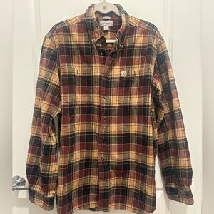 Carhartt Relaxed Fit Plaid Flannel Shirt L Tall Brown Tan Black